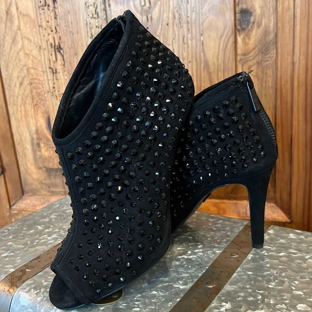 MICHAEL MICHAEL KORS Black Dani Crystal Embellished Open Toe Heeled Bootie